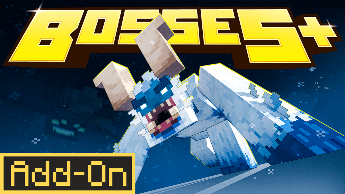  Minecraft BOSSES+ Add-On Keyart featuring the Yeti Boss.